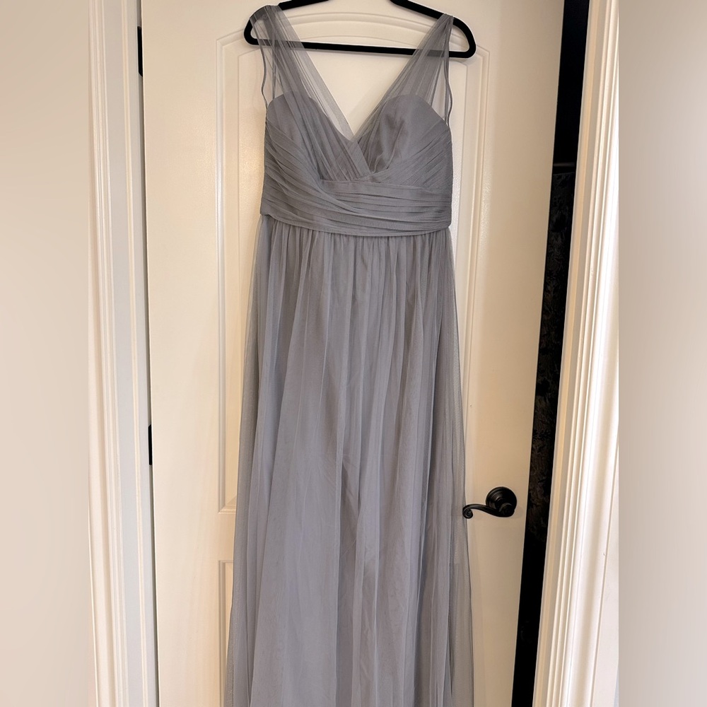COPY-AMSALE Absolutely Beautiful Slate Gray Tulle Overlay Formal Gown; Size 14